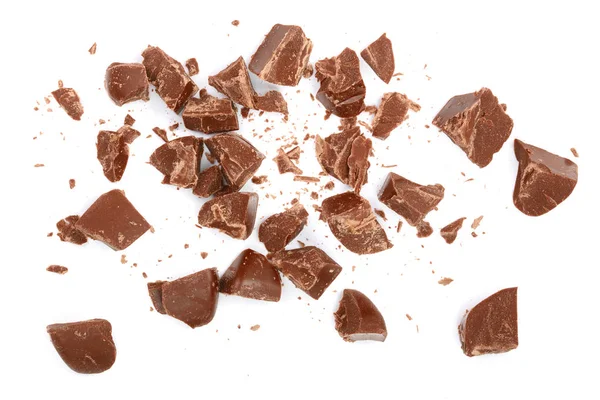 Choklad bitar isolerade på vitt. Ovanifrån. Lekmanna-platt — Stockfoto