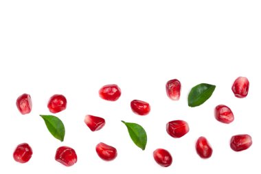 nar taneleri ile izole üzerinde beyaz arka plan kopya alanı metniniz için bırakır. Üstten Görünüm. Düz yatıyordu desen