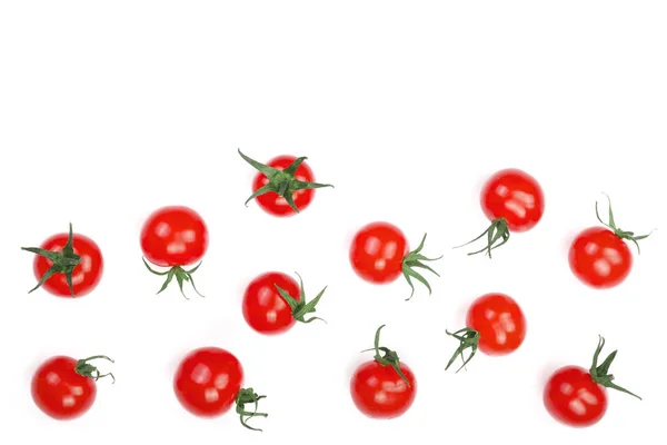 Cherry kleine tomaten geïsoleerd op een witte achtergrond met kopie ruimte voor uw tekst. Bovenaanzicht. Plat leggen — Stockfoto