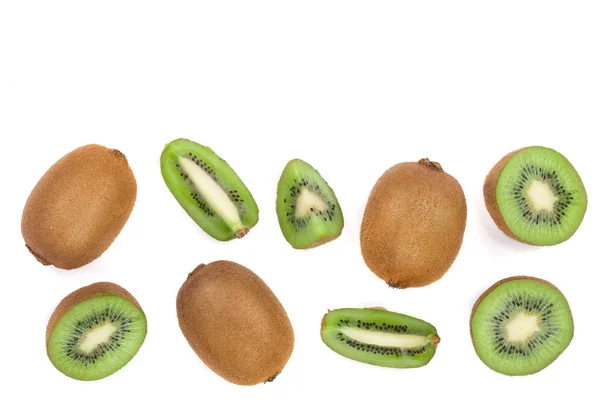 Kiwi ovoce s plátky izolovaných na bílém pozadí s kopií prostor pro váš text. Pohled shora. Plochá laických vzor — Stock fotografie