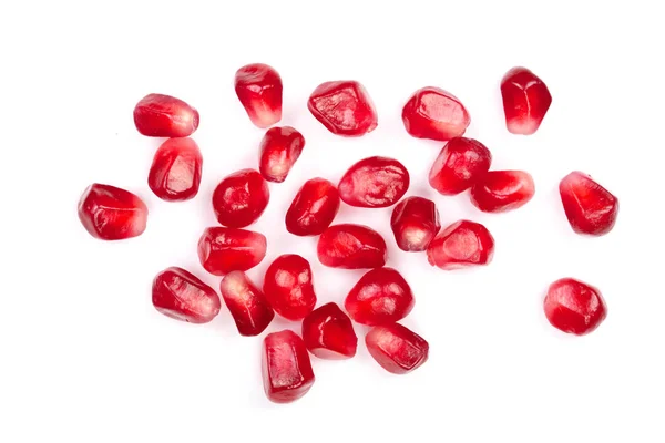 Pomegranate seeds isolated on white background. Top view. Flat lay pattern Stock Image