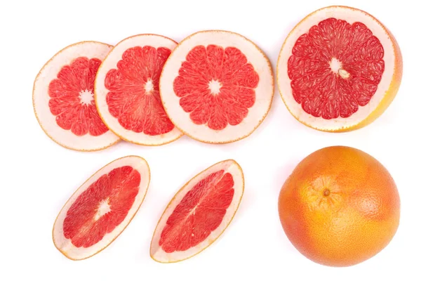 Grapefruit and slices isolated on white background. Top view. Flat lay pattern — Stock Photo, Image