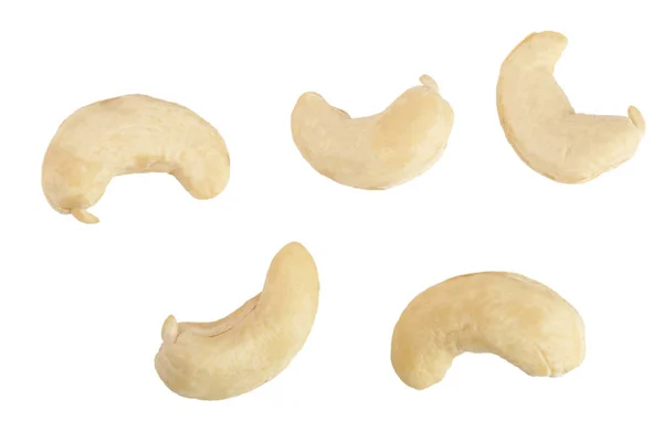 Cashewnüsse isoliert auf weißem Hintergrund. Ansicht von oben. flach lag. Set oder Kollektion — Stockfoto