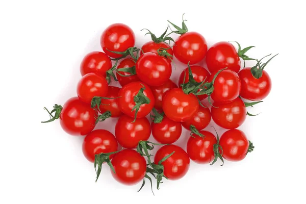 Wiśniowe pomidory małe na białym tle. Zestaw lub kolekcji. Widok z góry. Leżał z płaskim — Zdjęcie stockowe