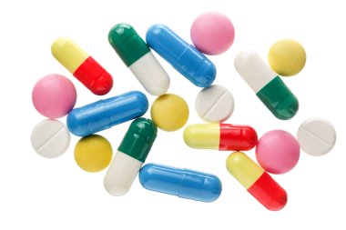 Beyaz arka plan üzerinde izole hap kapsül. Üstten Görünüm. Düz yatıyordu