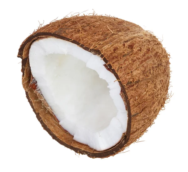 코코넛 절반 흰색 배경에 고립입니다. 플랫이 하다. 상위 뷰 — 스톡 사진