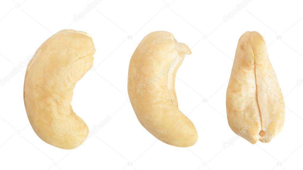 cashew nuts isolated on white background. top view. Flat lay. Set or collection