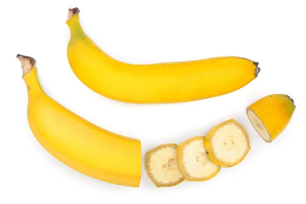バナナはスライスに孤立した白い背景です。平面図です。フラットを置く — ストック写真