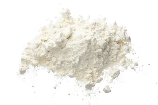 Pile of flour isolated on white background. Top view. Flat lay — Stock Photo, Image