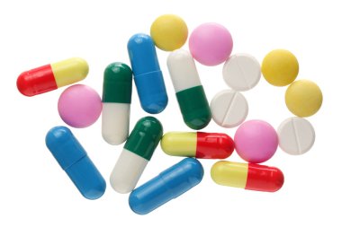 Beyaz arka plan üzerinde izole hap kapsül. Üstten Görünüm. Düz yatıyordu