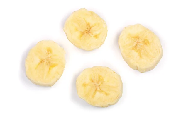 Банановые ломтики изолированы на белом фоне. Плоский, вид сверху — стоковое фото