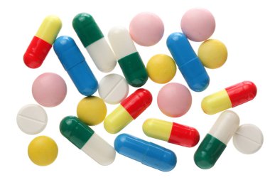 Beyaz arka plan üzerinde izole hap kapsül. Üstten Görünüm. Düz yatıyordu