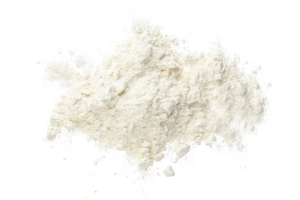 Pile of flour isolated on white background. Top view. Flat lay — Stock Photo, Image