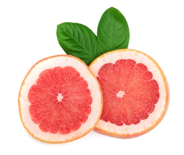 Grapefruit szeletek, hagy a elszigetelt fehér háttér. Szemközti nézet — Stock Fotó