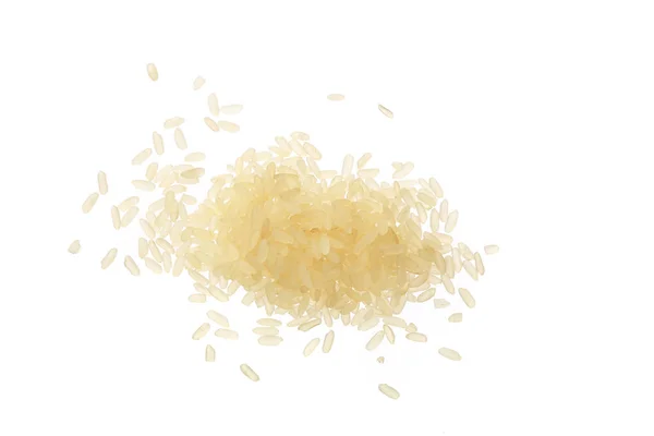 Grains de riz isolés sur fond blanc. Vue de dessus. Pose plate — Photo