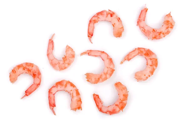 Crevettes rouges cuites ou crevettes isolées sur fond blanc. Vue de dessus. Pose plate — Photo