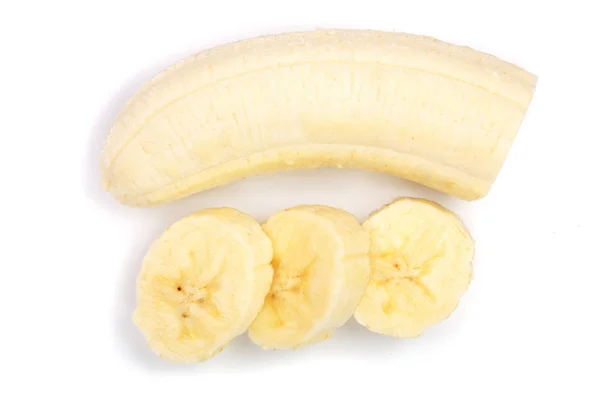 Banana em fatias isoladas sobre fundo branco. Vista superior. Depósito plano — Fotografia de Stock