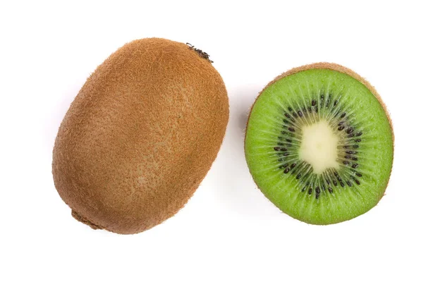 Fructe tăiate kiwi izolate pe fundal alb. Modelul plat. Privire de sus — Fotografie, imagine de stoc