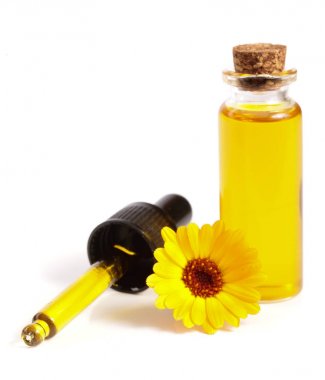 aromaterapi Uçucu yağ kadife çiçeği çiçek izole beyaz arka plan ile