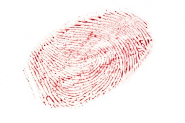 Beyaz bir arka plan üzerinde izole kanlı parmak izi