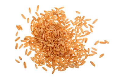 Beyaz arka plan üzerinde izole yulaf taneleri. Üstten Görünüm. Düz yatıyordu