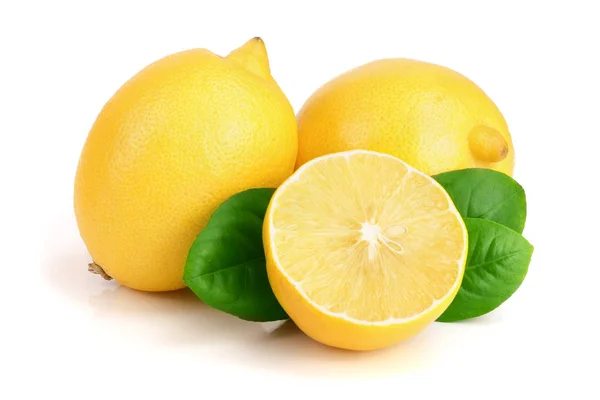 Limão e metade com folha isolada no fundo branco — Fotografia de Stock