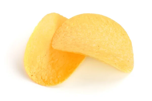 Two potato chips on white background close-up — Stock Photo, Image