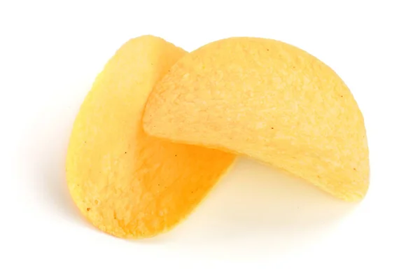 Twee potato chips op witte achtergrond close-up — Stockfoto