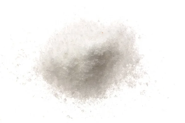 Kupie kryształy soli na białym tle nad białym tłem. Widok z góry. Leżał z płaskim — Zdjęcie stockowe