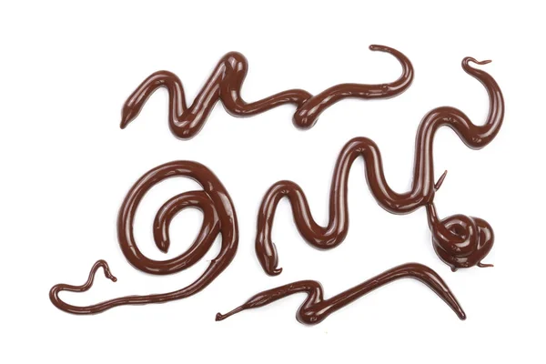 Beyaz bir arka plan üzerinde izole tatlı çikolata sosu. Küme veya koleksiyonu — Stok fotoğraf
