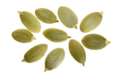 Kabak Çekirdeği veya Pepita, beyaz arka plan üzerinde izole. Üstten Görünüm. Düz yatıyordu