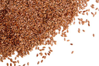 kopya alanı metniniz için beyaz zemin üzerine izole keten tohumu. Üstten Görünüm