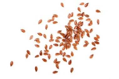 Beyaz arka planda izole keten tohumu. en üstteki görünüm