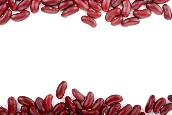 Röda kidneybönor isolerad på vit bakgrund med kopia utrymme för din text. Ovanifrån. Lekmanna-platt — Stockfoto
