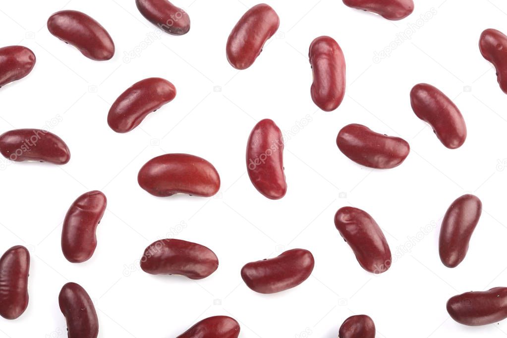 red kidney bean isolated on white background. Top view. Flat lay