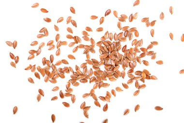 Beyaz arka planda izole keten tohumu. en üstteki görünüm