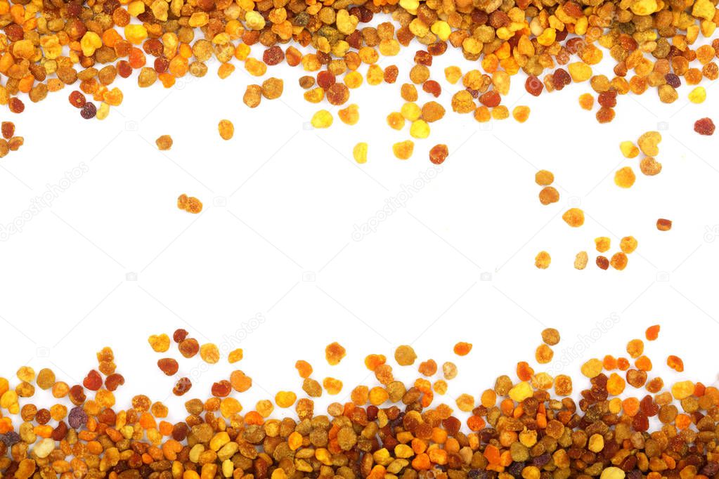 fresh bee pollen isolated on white background with copy space for your text. Top view. Flat lay
