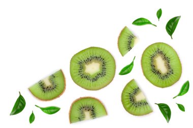 kivi izole kopya alanı metniniz için beyaz zemin üzerine dilimlenmiş. Düz yatıyordu desen. Üstten Görünüm