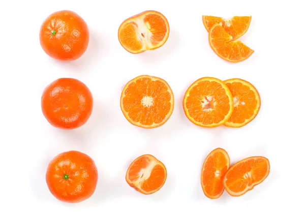 Mandarin, tangerine citrus fruit isolated on white background. Top view. Flat lay — Stock Photo, Image