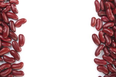 Kırmızı kopya alanı metniniz için beyaz zemin üzerine izole börülce. Üstten Görünüm. Düz yatıyordu