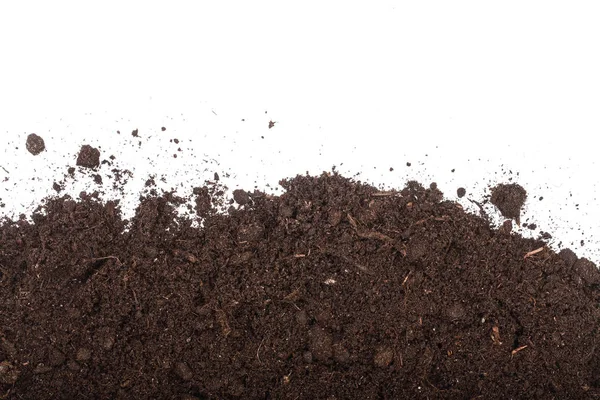 Pile heap of soil isolated on white background with copy space for your text. Top view — Stock Photo, Image