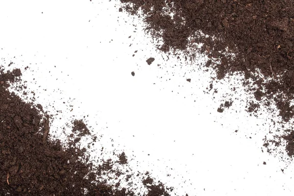 Σωρός σωρός από χώμα που απομονώνονται σε λευκό φόντο με αντίγραφο χώρου για το κείμενό σας. Το Top view — Φωτογραφία Αρχείου