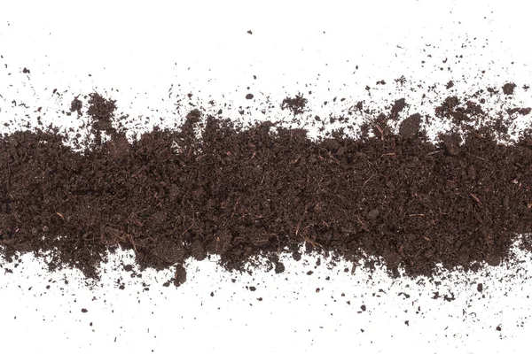 Pile heap of soil isolated on white background with copy space for your text. Top view — Stock Photo, Image