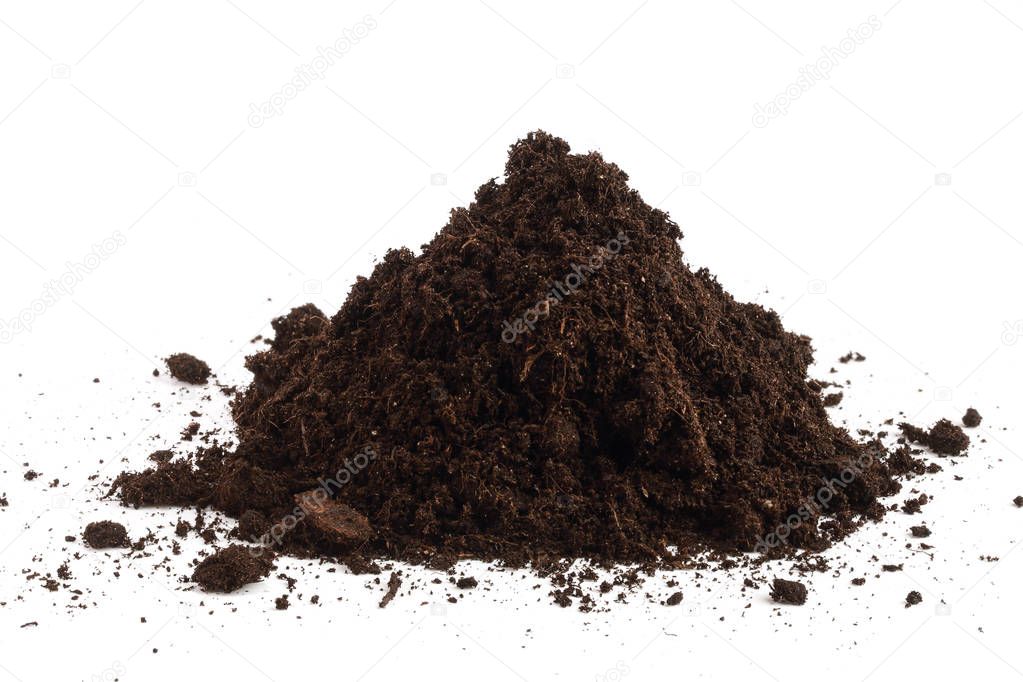 Pile heap of soil isolated on white background