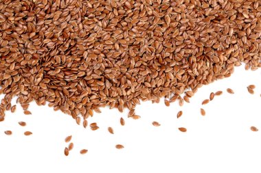 kopya alanı metniniz için beyaz zemin üzerine izole keten tohumu. Üstten Görünüm