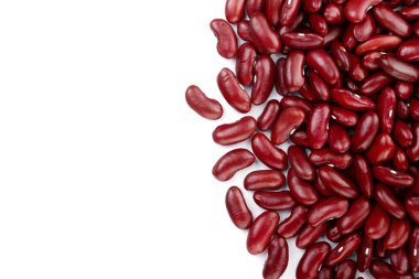 Kırmızı kopya alanı metniniz için beyaz zemin üzerine izole börülce. Üstten Görünüm. Düz yatıyordu