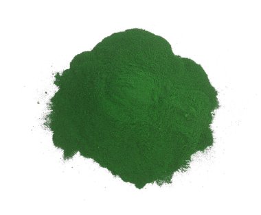 Beyaz arka planda, yosun tozu izole edilmiş. Üst görünüm