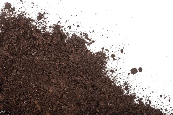 Σωρός σωρός από χώμα που απομονώνονται σε λευκό φόντο με αντίγραφο χώρου για το κείμενό σας. Το Top view — Φωτογραφία Αρχείου