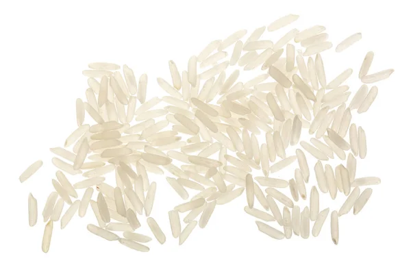 Grãos de arroz isolados sobre fundo branco. Vista superior. Depósito plano — Fotografia de Stock