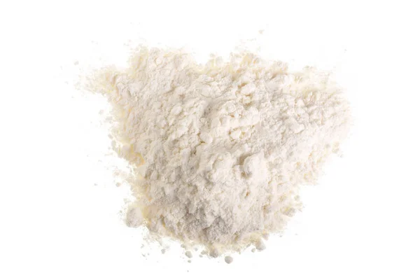 Pile of flour isolated on white background. Top view. Flat lay — Stock Photo, Image